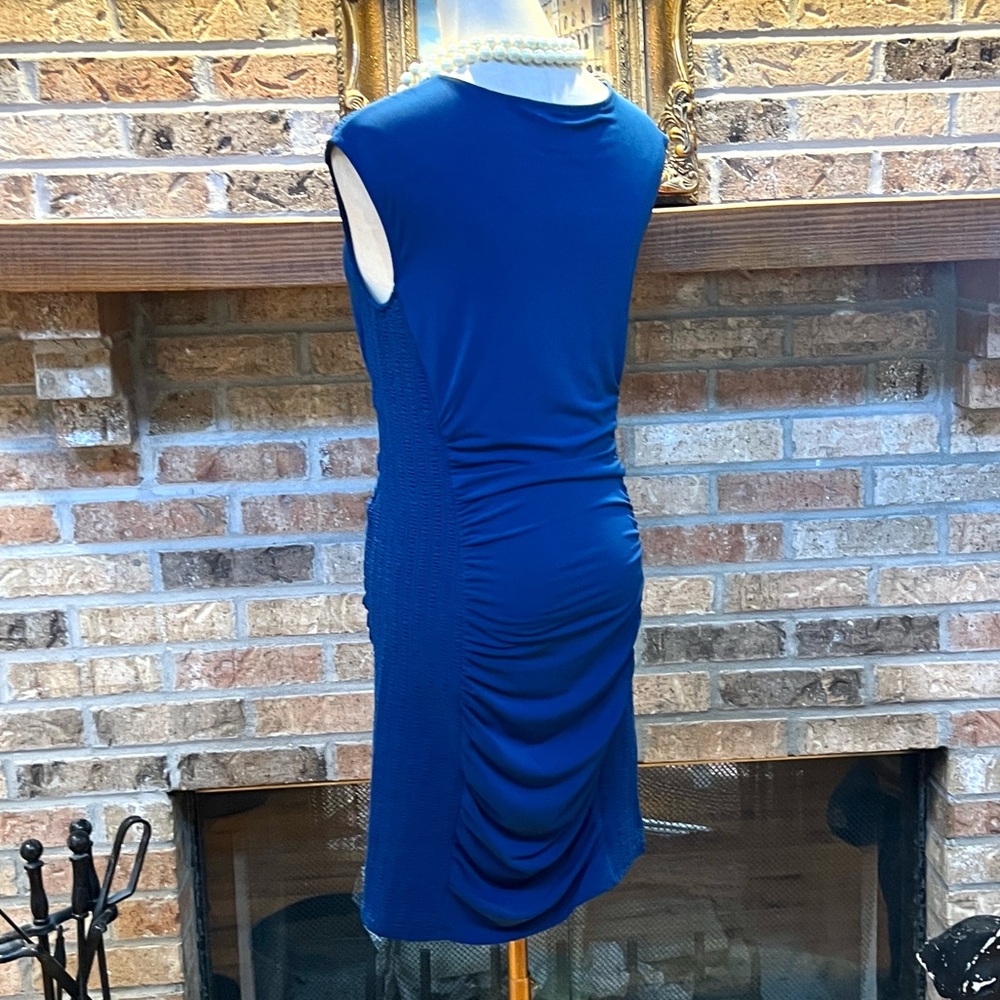 Moda International,Blue Ruched Stretch Dress Sleeveless Bodycon Cocktail,Size M - Picture 4 of 8